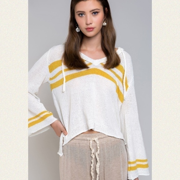 Pol Banana Stripe Hooded Lightweight Sweater - Picture 3 of 7